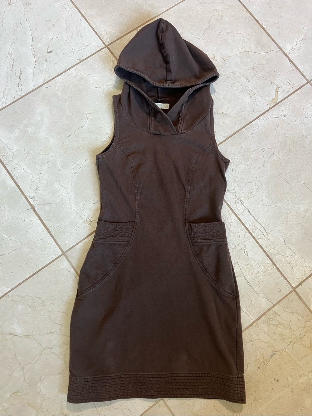 Sleeveless Brown Hooded Knit Dress